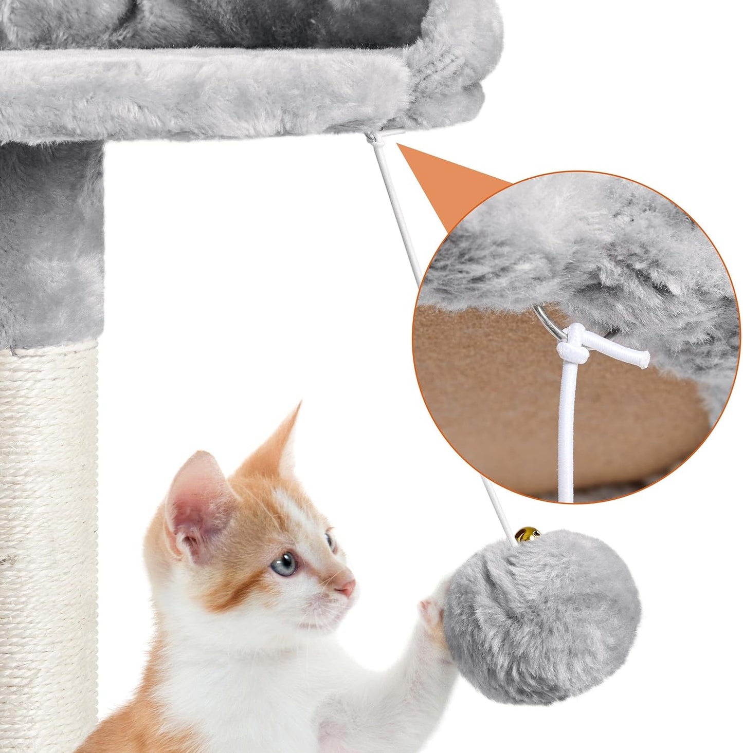 70 Inches Stable Cat Tree with Padded Platform, Replaceable Dangling Balls, Hammock, Basket and Condo, Cat Tower Furniture for Kittens, Cats and Pets